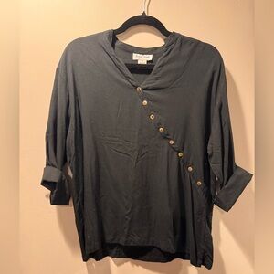 Ananda Design Black Button-Accent Blouse